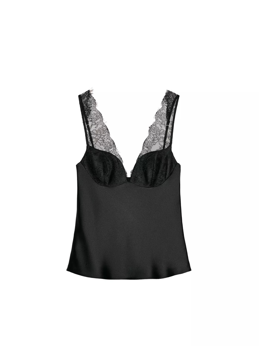 Zara Black Satin Lace-Trim Cami